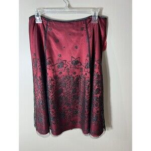 Adrianna Papell Evening Essentials Skirt Red Satin Black Lace 10